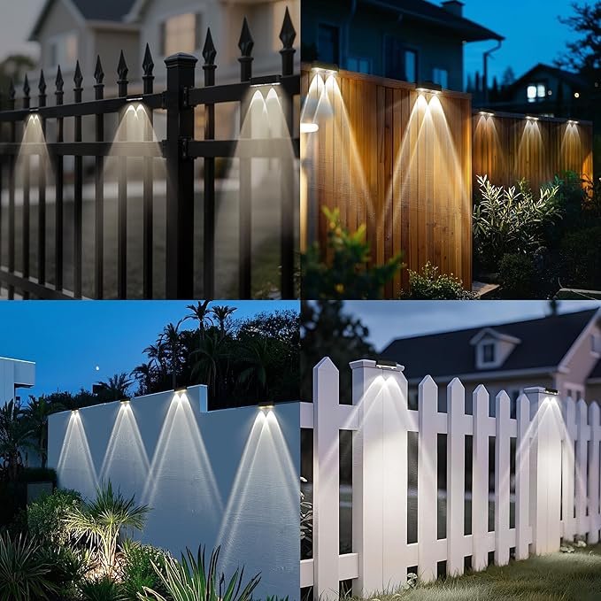 Peasur 4 Pack Solar Fence Lights Outdoor Garden, Solar Powered Step Light, Waterproof LED Deck Lights for Stairs Railing Yard Wall Outside (Cool White)