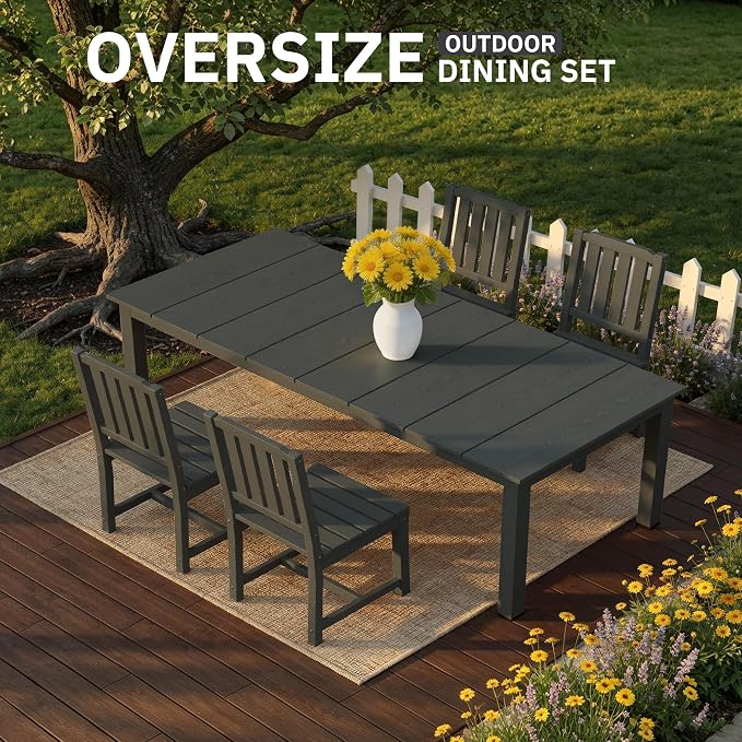 AreShark 5-Piece Outdoor Dining Set,HDPE Patio Table with 4 Armless Chairs,All-Weather Patio Furniture Set with Umbrella Hole,Low Maintenance Wood Grain Dining Set for Backyard,Garden,Poolside,White