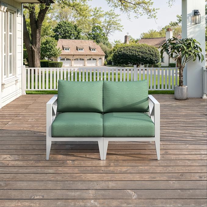 Aluminum Patio Furniture Set, Modern Outdoor Patio Conversation Sets with Ergonomic Loveseat, 6" Thick Washable Cushions for Balcony, Porch, Backyard,White