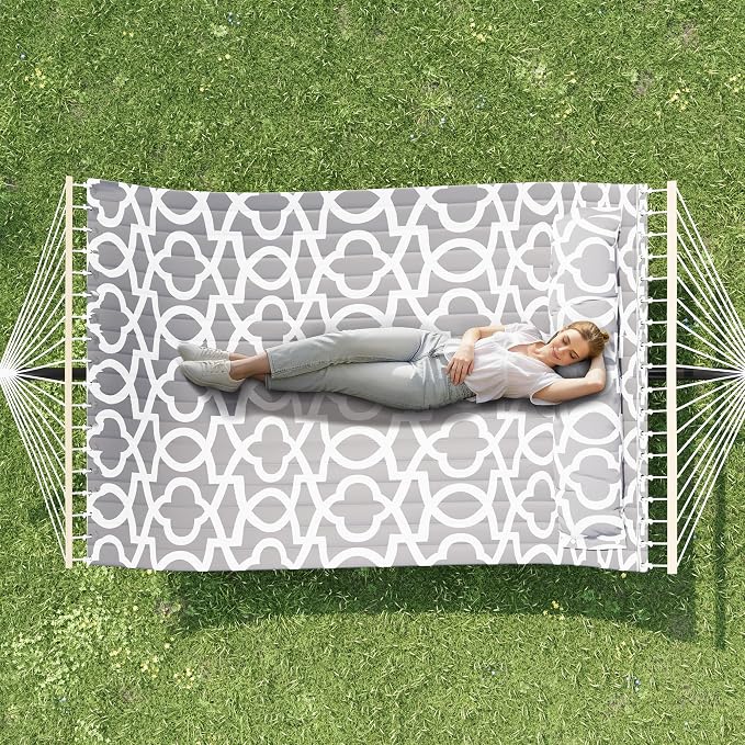 GarveeHome 2 Person Hammock with Stand, Heavy Duty Hammock with Carrying Bag, Soft Pillow, 475 lbs Capacity, Freestanding & Portable for Patio, Garden, Camping, Light Grey