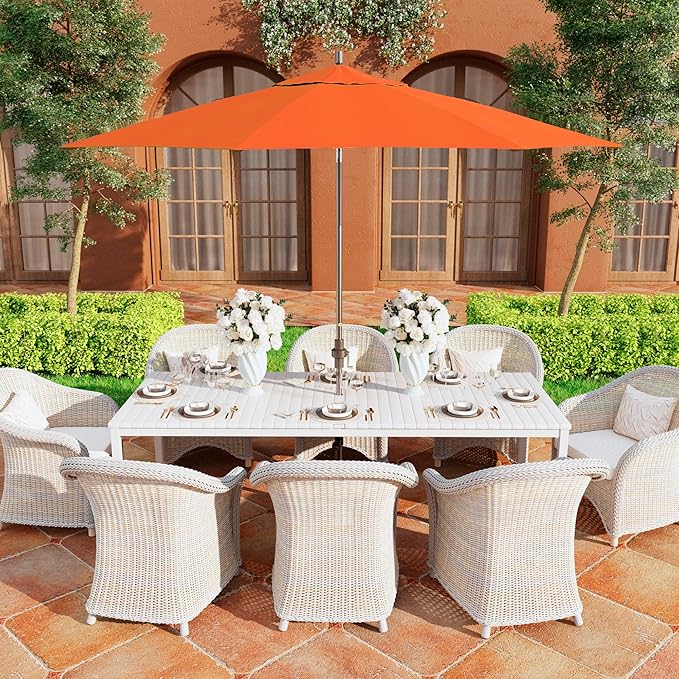 California Umbrella 11Ft Premium Sunbrella Patio Umbrella, Hand-Crank, Tilt-Collar, Gray Frame, Tuscan Fabric
