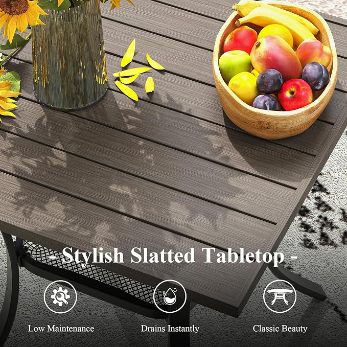 Outdoor Dining Set for 2, 28" Metal Square Outdoor Dining Table and Padded Textilene Patio Swivel Chairs, 3 Pieces Patio Table and Chairs Set for Garden Backyard, Grey