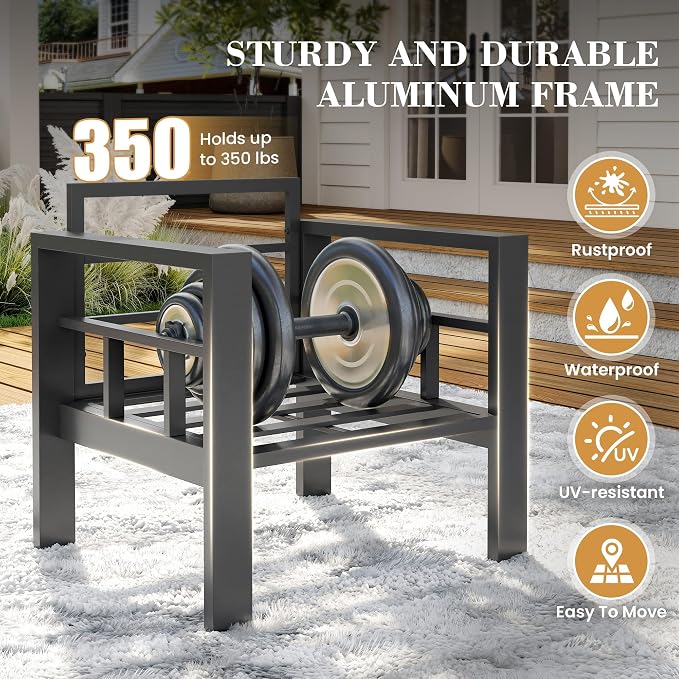 UDPATIO Aluminum Outdoor Furniture, 3-Seat Outdoor Couch | All-Weather & UV-Resistant, Washable Cover for Deck, Backyard, Poolside, Dark Gray