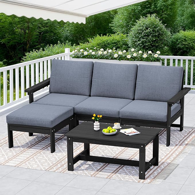 SERWALL HDPE Outdoor Sectional with Ottoman & Coffee Table