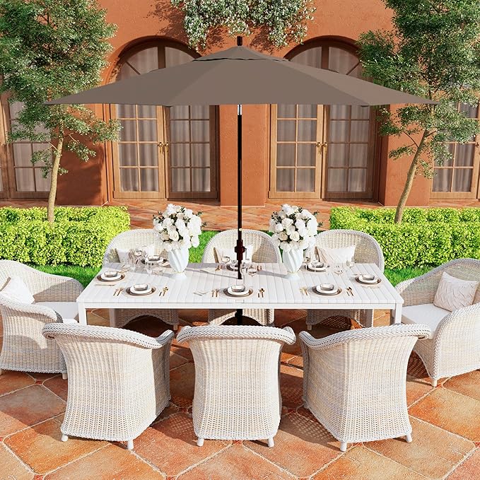 California Umbrella 11Ft Premium Sunbrella Patio Umbrella, Hand-Crank, Tilt-Collar, Bronze Frame, Taupe Fabric