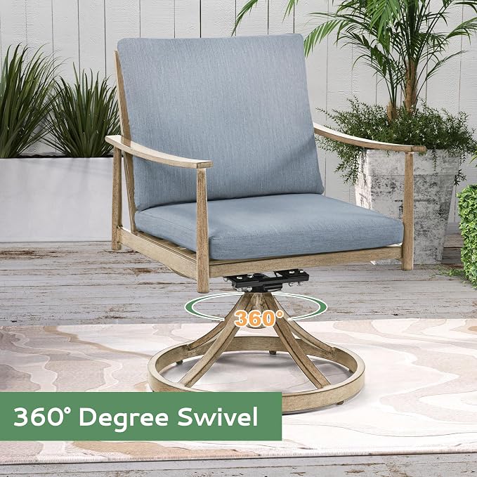 5-Piece Outdoor Dining Set for 4, Aluminum Patio Dining Set with Cushions, 4 Swivel Chairs with Rope Backrest, Square Table with Umbrella Hole, Patio Dining Set for Lawn Porch Backyard, Brown