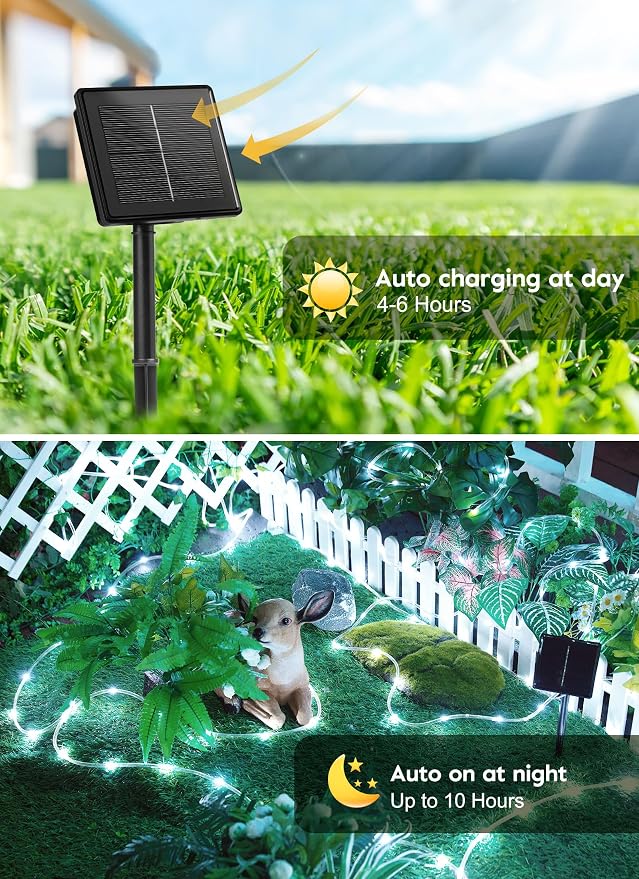 Brightown 39FT 100LED Solar Rope Lights Outdoor Waterproof, Pure White | IP65 Solar Powered Fairy Lights with 8 Lighting Modes, Outdoor String Lights for Party Garden Yard Holiday Tree Decoration