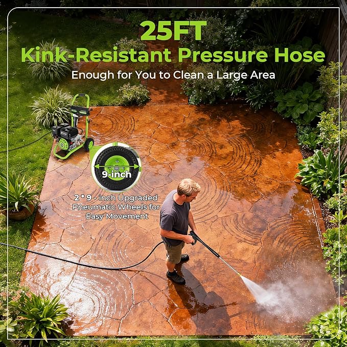 4200PSI Pressure Washer 4.0GPM Gas Power Washer 212CC Gas Powered Washing Machine Commercial High Pressure Washer with 25ft Hose&5 Nozzles for Patio Garden Yard Vehicle,EPA/CARB/ETL (Green)