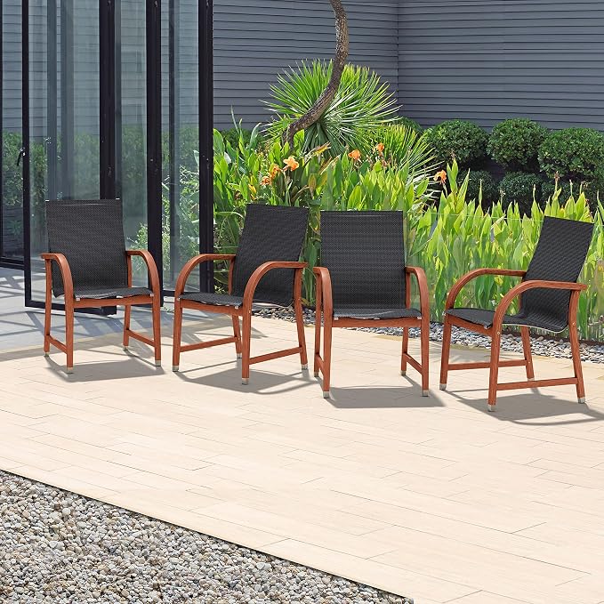 Amazonia Bahamas 9-Piece Patio Square Dining Table Set | Eucalyptus Wood | Ideal for Outdoors and Indoors