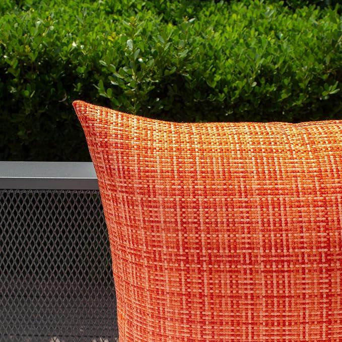 Kevin Textile Outdoor Waterproof 26x26 Inch Pillow Covers 2 Pack, Orange | Water Resistant, Faux Linen Yarn-dyed, Woven Texture Euro Throw Pillow Covers for Tent Patio Garden Couch Sofa