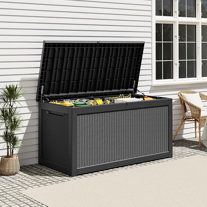 Outdoor Storage Box, Resin Deck Boxes Indoor and outdoor, Waterproof Storage Box Lockable Lid (Black,280 Gallon)