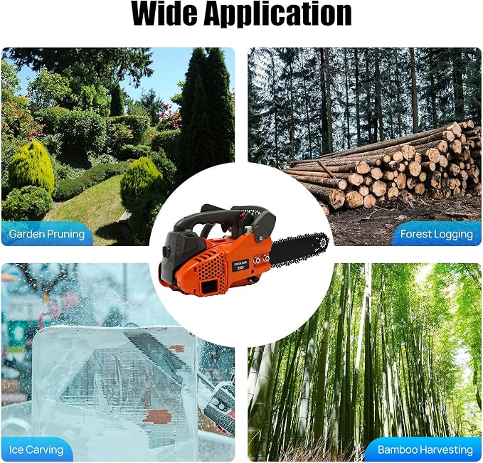 12 Inch Top Handle Gas Chainsaw, 25.4CC 2-Cycle Handheld Mini Gas Chainsaw Cordless Gas Powered Chainsaw Arborist Chainsaw for Forest, Wood, Garden and Farm Cutting