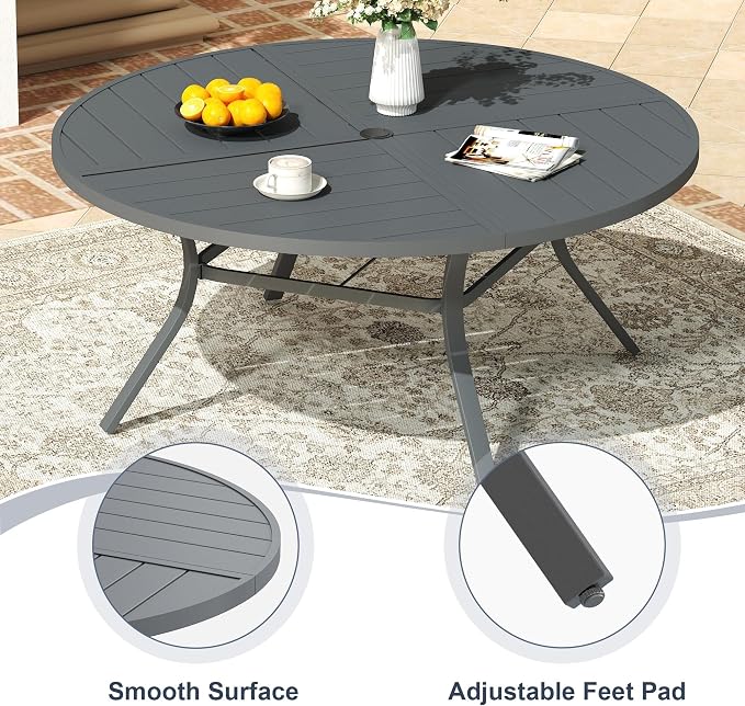 VICLLAX 9 Pieces Patio Outdoor Dining Set, 8 Swivel Textilene Chairs and 60" Round Metal Table with Umbrella Hole for Porch, Deck, Garden, Dark Gery/Grey
