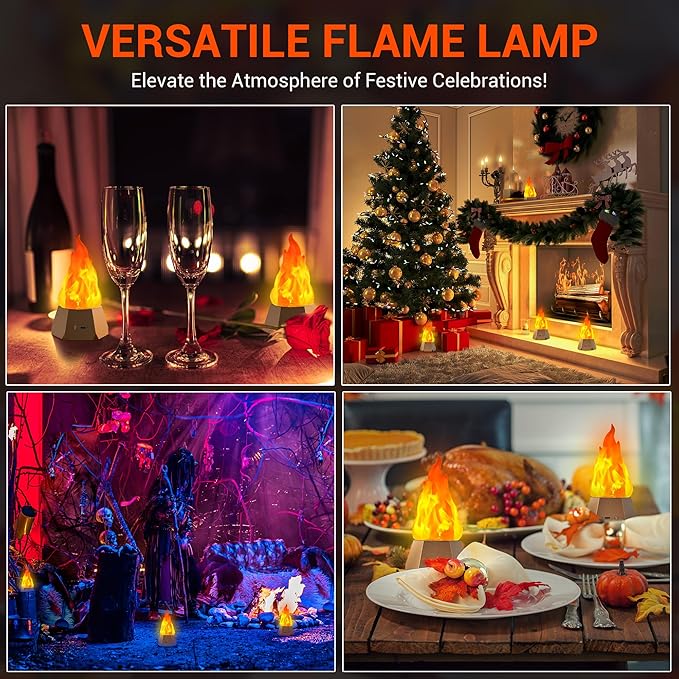 Ollcuz Fake Fire Lamp, USB Rechargeable Flameless Candles with Flickering Flame, 3-Mode LED Flame Light for Outdoor Camping Holiday Halloween Christmas Thanksgiving Table Yard Decorations