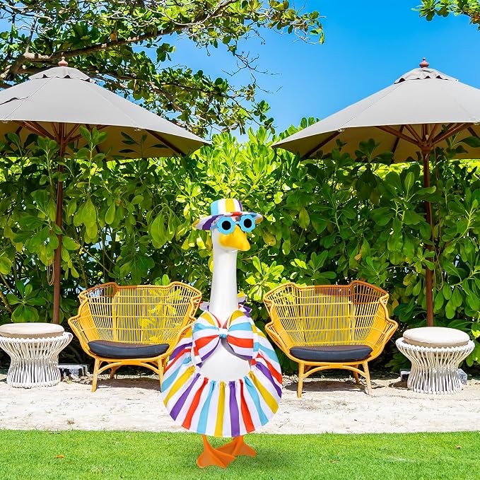 JcHrmers Summer Bikini Goose Outfit Porch Goose Beach Swimsuit Outfits for 23 Inch Geese Statues Lawn Stripes Bathing Suit Goose Clothes for Outdoor Garden Yard Decor (Striped)