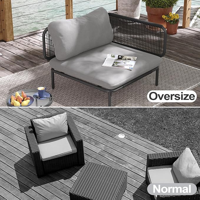 Patio Furniture Set, Outdoor Patio Furniture Oversized Metal Single Sofa, 1-seat Conversation Set with Cushion for Indoor and Outdoor, Black Frame and Dark Grey Mat (1 Seat 2 Armrests)