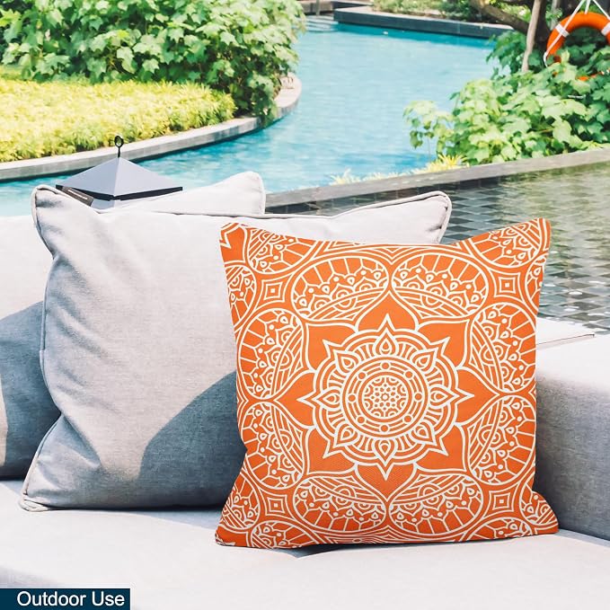 COZY TRENDS Decorative Indoor Outdoor Waterproof Throw Pillows with Inserts - Stylish Comfort for Your Patio Furniture, Garden Chairs, or Indoor Décor 18x18 Inches | Set of 2 (Orange/White)