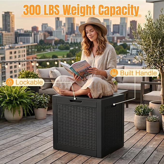 Outdoor Storage Box,38 Gallon Resin Deck Box,Waterproof & UV Resistant Lockable Package Delivery Bin,Toy Cabinet for Indoor & Outdoor