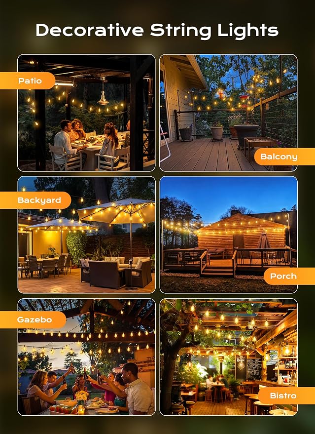 Brightown Outdoor String Lights, 75FT 22+2 LED ST38 LED Patio Lights Shatterproof, Dimmable IP65 Waterproof Connectable Hanging Outdoor Light for Backyard, Porch, Deck, Balcony
