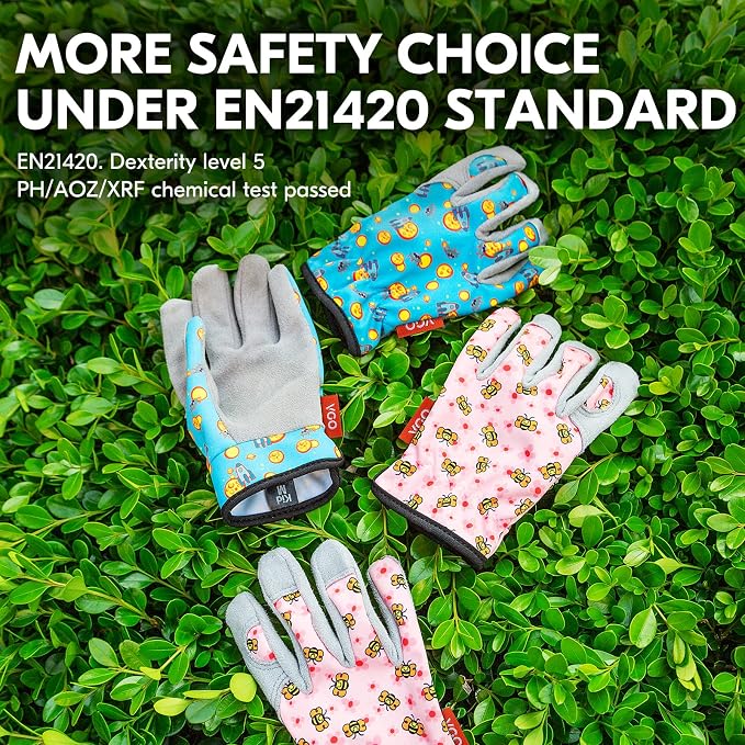 Vgo... 1-Pair Age 3-4 Kids Gardening Gloves,Children Yard Work Gloves,Tollders,Boys,Girls(Size XS, Blue Plane, KID-MF7362)