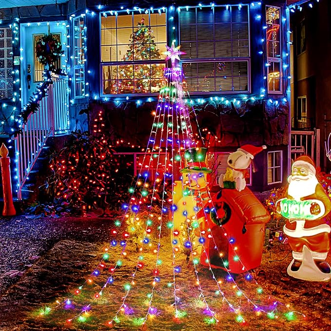 Christmas Decorations, Outdoor Christmas Lights, 320 LED Outdoor Christmas Tree String Lights with 12" Star Toppers [8 Modes& Waterproof] for Xmas New Year Holiday Decor (Dipper Multicolor)