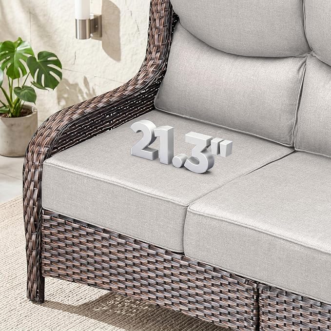 Luxury High Back Outdoor Furniture 6-Inch Thick Cushions with 50,000 BTU Gas Propane Fire Pit Tablet, Patio Furniture Set with Swivel Chairs, 6 PCS for Porch, Balcony, Deck and Yard