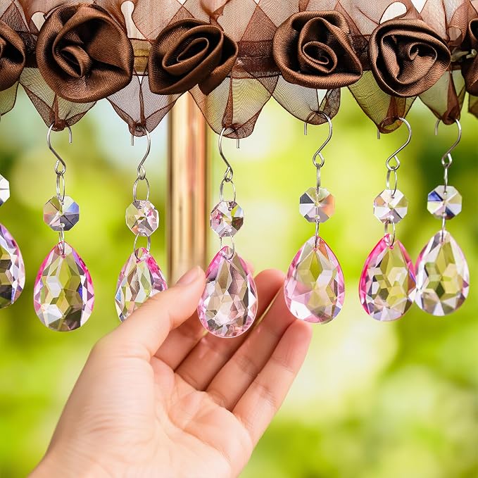 10 Pcs Pink Crystal Bauhinia Suncatcher Prisms Chandelier Window Decor | Pink Crystal Bauhinia Prisms Suncatcher Pendants 3 Inch Chandelier Beads Replacement Hanging for Window Garden Wedding Decor