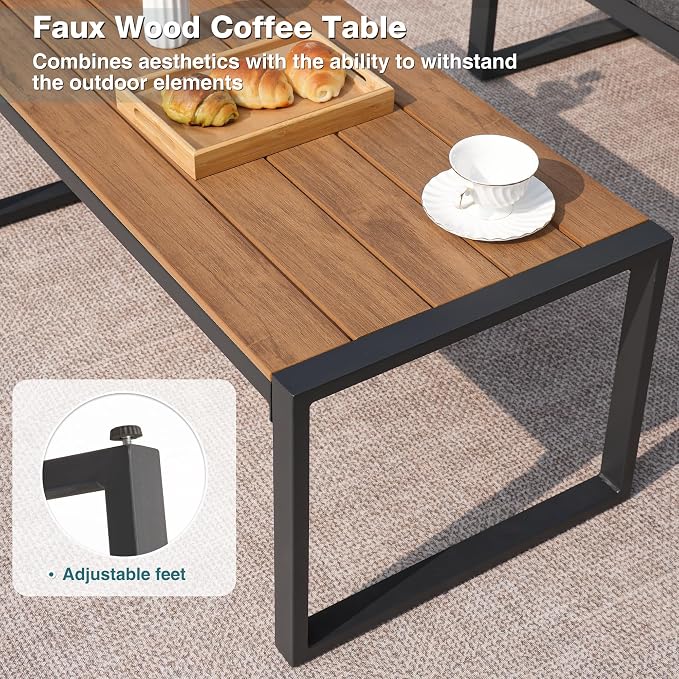 Patio Furniture Set, 4 Pieces Outdoor Patio Furniture with Coffee Table Set, Metal Patio Conversation Sets with Washable and High-Resiliency Sponge Cushions,Coffee