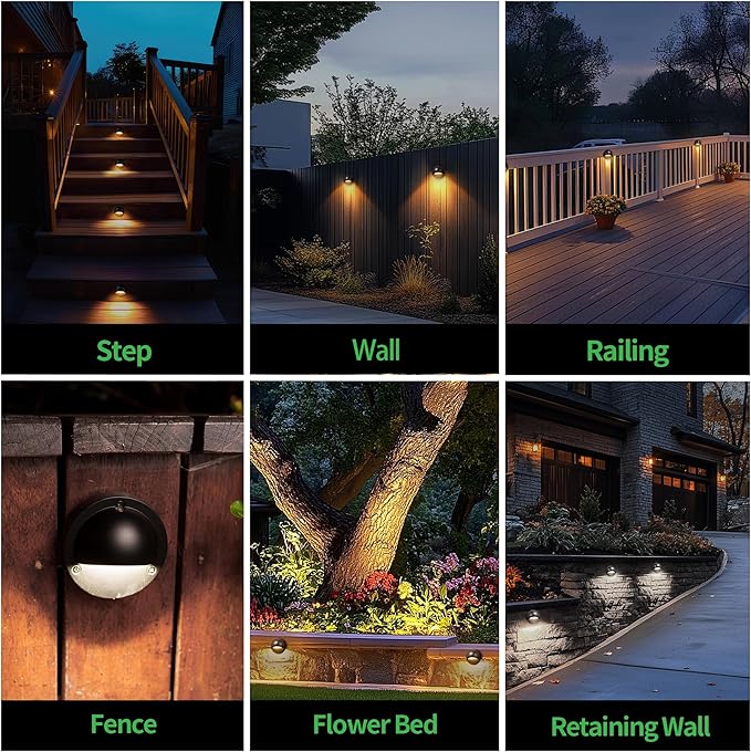 Low Voltage LED Step Lights - 12V Landscape Hardwired Waterproof Lighting, Outdoor Deck Lights 5 Color Temperature Dimmable, Aluminum Black for Wall Garden Fence Handrail 12 Pack