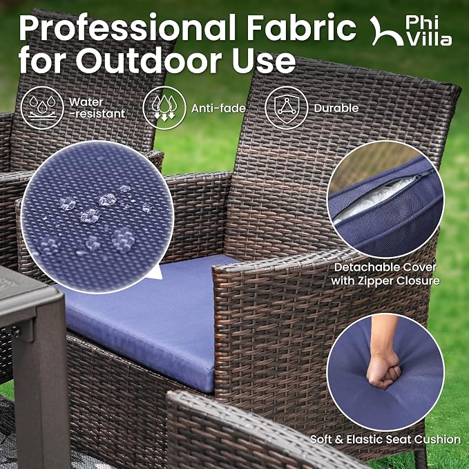 PHI VILLA 7 Pieces Outdoor Expandable Cast Aluminum Dining Set for 6, Extendable Metal Table with Umbrella Hole & Cushioned Wicker Chairs, Dining Furniture Set for Patio, Deck, Yard and Porch