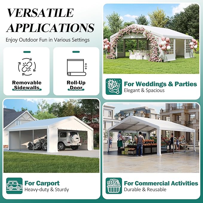 GARTOO 20' x 20' Heavy Duty Party Tent - Outdoor Wedding Gazebo Event Shelter Canopy with 2 Storage Bags & 4 Sand Bags for Outdoor Event, Wedding, Birthday Party