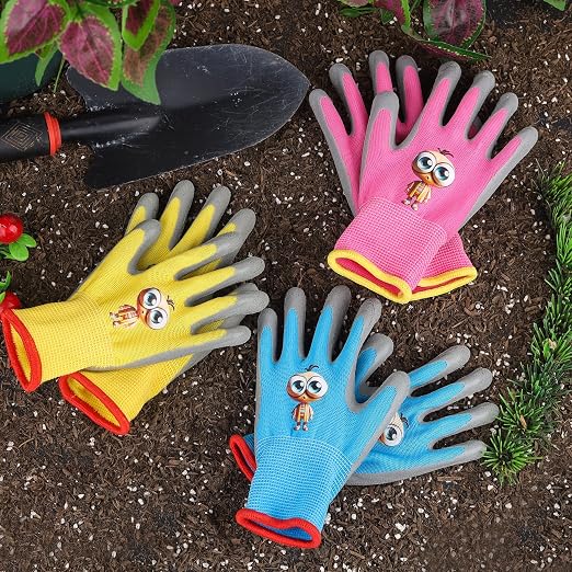 LveSunny Kids Gardening Gloves, 2 Pair Toddler Gardening Gloves, Toddler Boy Garden Gloves, Rubber Non-Slip Safety Work Gloves for Kids, Fishing, Cycling and Gardening Tools (Ages 5-7, Yellow & Blue)