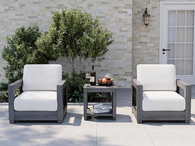 HAPPATIO Extra Large Size Patio Sofa Chairs Set of 2, Aluminum Modern Patio Armchairs with Thicken Cushions and Widen Armrest, All-Weather Powder-Coated Frame for Porch, Balcony, Garden (Grey)