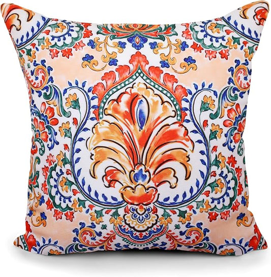 COZY TRENDS Decorative Indoor Outdoor Waterproof Throw Pillows with Inserts - Stylish Comfort for Your Patio Furniture, Garden Chairs, or Indoor Décor 18x18 Inches | Set of 2 (Pink/Orange)