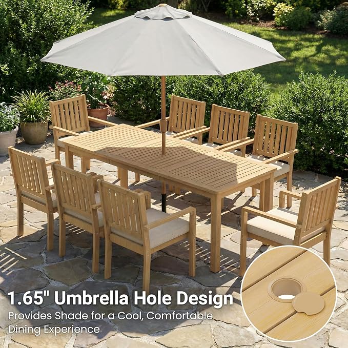 FansaFurn 5 Pieces Acacia Outdoor Patio Table and Chairs Set for All-Weather, Outside Furniture with Table Umbrella Hole and Removable Cushion for 4, Outdoor Patio Furniture Set for Garden, Brown