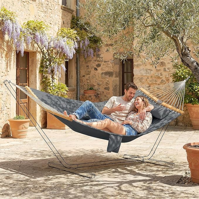 Outdoors 2-Person Hammock with Pillow & Pad, Gray, 128in x 55.1in, 440lb Capacity