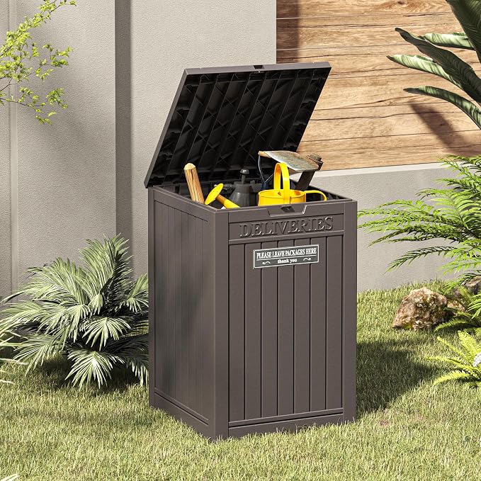LHBGO Package Delivery Box for Outside, 48 Gallon Storage with Lockable Secure, Large Resin Outdoor Package Drop Container