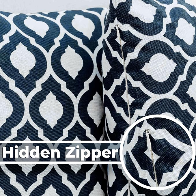 Outdoor Pillow Covers 2 Pack Patio Decorative Accent Throw Pillow Covers, Waterproof and Fade Resistant, Perfect for Summer Outdoors and Indoors, Moroccan 18x18in Blue and White