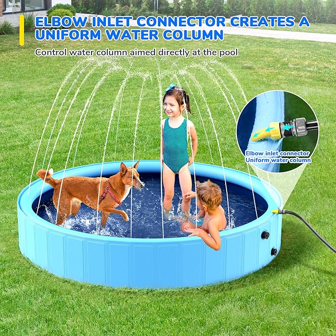 87'' Foldable Dog Pool, Sprinkler Pool for Kids, Non-Slip Heavy Duty Dogs Splash Pad for Small Dogs, Hard Plastic Kiddie Bathtubs for Backyard