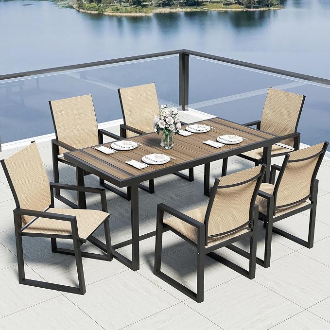 Jocoevol Outdoor Dining Set for 6 Patio Furniture Set 7 Piece Patio Table and Chairs Set Includes 67" Rectangle Table and 6 Textilene Dining Chairs, All Weather Patio Dining Sets for Backyard Garden
