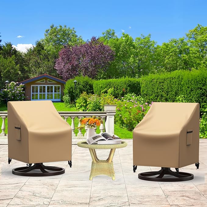 Mrrihand Patio Chair Covers, 2 Pack Outdoor Swivel Lounge Chair Cover, Heavy Duty Patio Rocking Chair Covers, Patio Furniture Covers Waterproof, 30" W×34" D×38.5" H, Brown