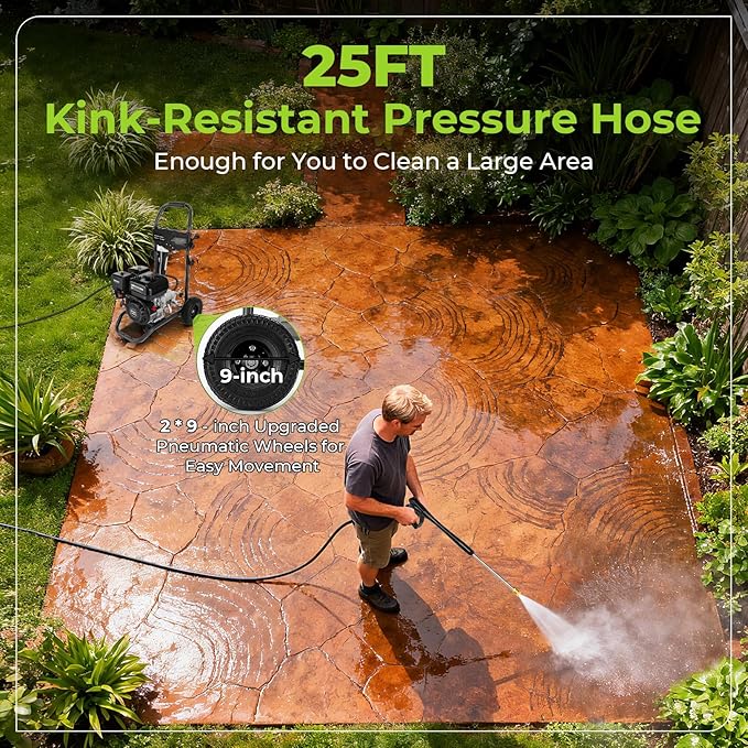 Professional 4200PSI 4GPM 212CC Gas Pressure Washer, 7.0HP Heavy-Duty 3600RPM Commercial Gas Power Washer with 1000ML Foam Bottle 9" Wheels 5 Nozzles 25FT Hose (EPA/CARB/ETL Compliant), Black