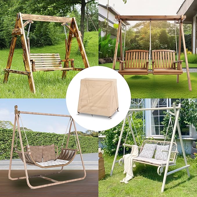 Outdoor Swing Covers for A Frame Patio Swing, 72" L x 55" D x 67" H, A-Frame Swing Cover Waterproof, Porch Patio Swing Canopy Cover, Windproof UV Resistant All Weather Protector - Beige