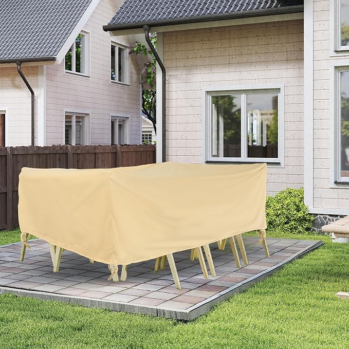 Outdoor Furniture Covers, Rectangular patio table cover, Waterproof for Outdoor patio set cover, Dining table cover, 160" L x 90" W x 36" H Beige & Coffee