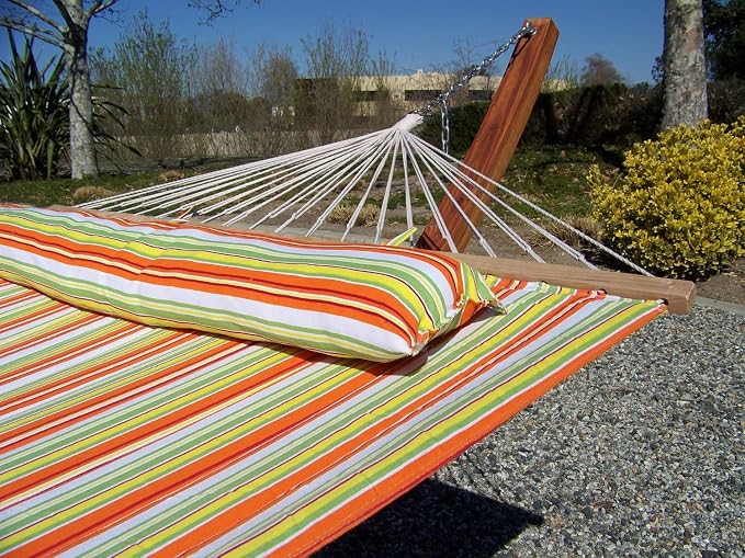 Premium Quilted Spring Color, Double Padded Hammock Bed w/Pillow. 2 Person Bed. 425 LB Capacity. Stand NOT Included