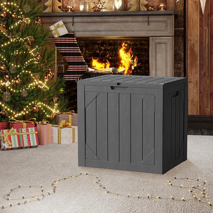35 Gallon Small Waterproof Outdoor Storage Box, Resin Deck Box Lockable for Patio Furniture, Garden Tools, Pool Accessories, UV-Resistant for All Weather Use, Grey