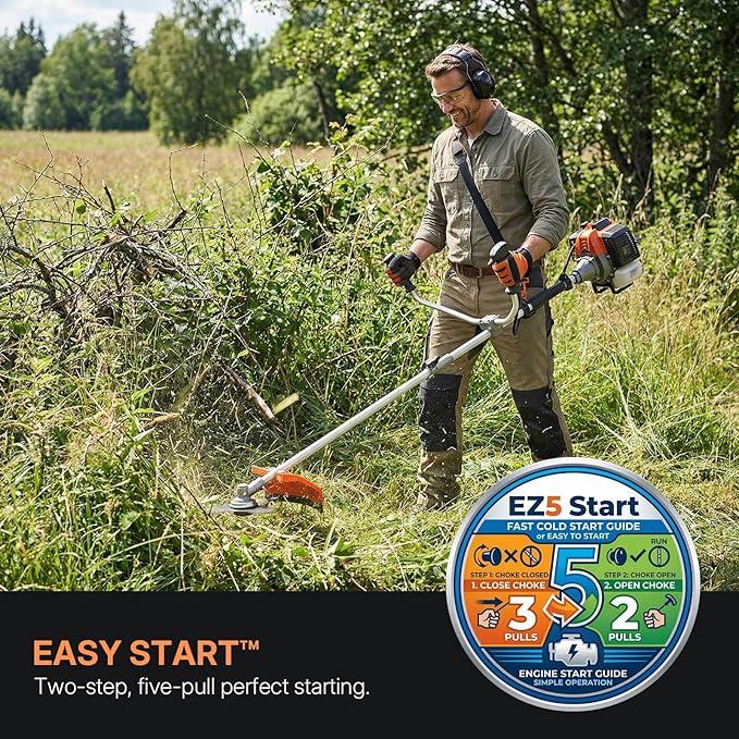 WORKIT 52CC Gas Weed Eater 3-in-1 String Trimmer/Edger/Brush Cutter, 18" Cutting Path, 0.095" Dual Line with Auto Feed, Includes 3T & 40T Blades for Heavy-Duty Lawn Care