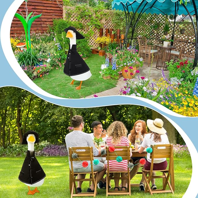Porch Raincoat Goose Outfit - Lawn Goose Costume for 23'' High Cement Statue Cute Yard Clothes Black Patio Outdoor Garden Decoration