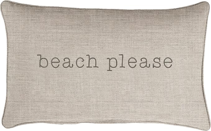 Sorra Home Trupedic Indoor/Outdoor Silver Lumbar Embroidered Pillow Beach Please