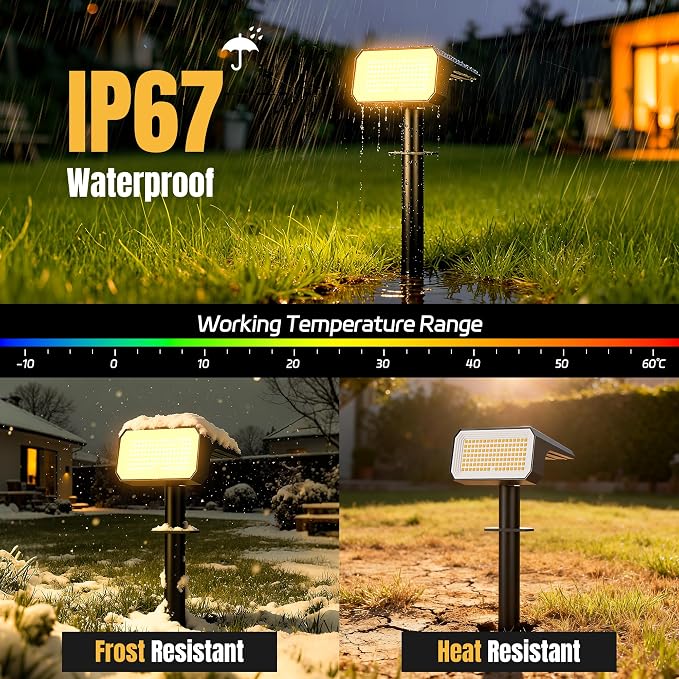 Solar Spot Lights Outdoor Waterproof, 4 Pack, 118 LED Warm White | IP67, 4 Modes Auto On/Off, for Yard Garden Pathway Walkway Tree Patio Driveway